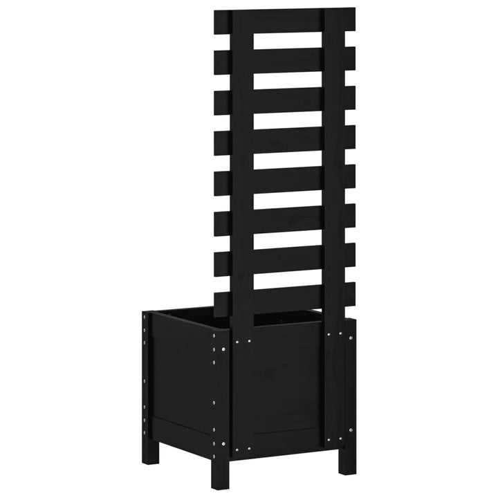 plantekasse med stativ 39x39,5x114 cm massivt fyrretræ sort