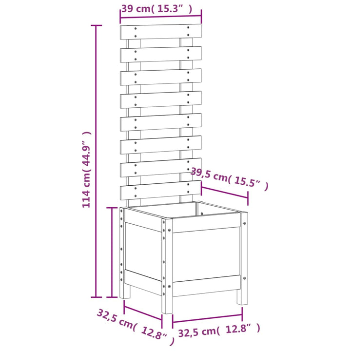 plantekasse med stativ 39x39,5x114 cm massivt fyrretræ sort
