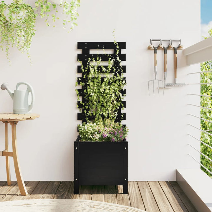 plantekasse med stativ 39x39,5x114 cm massivt fyrretræ sort