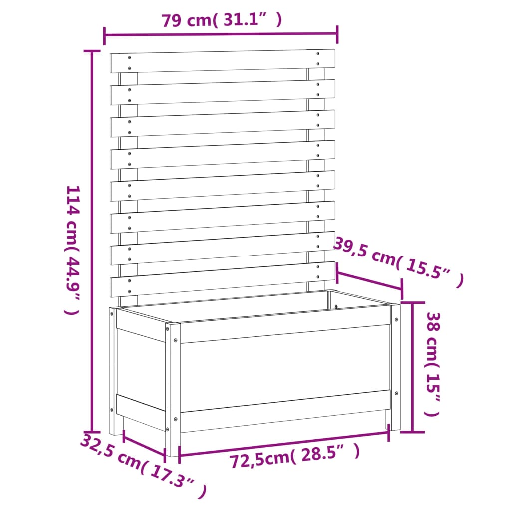plantekasse med stativ 79x39,5x114 cm massivt douglasgran