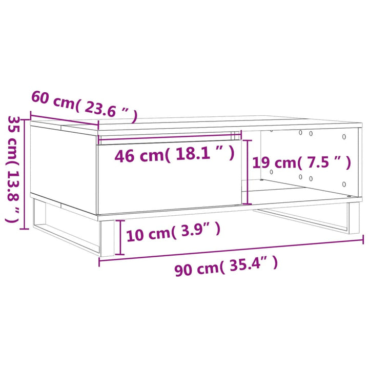 sofabord 90x60x35 cm konstrueret træ røget egetræsfarve