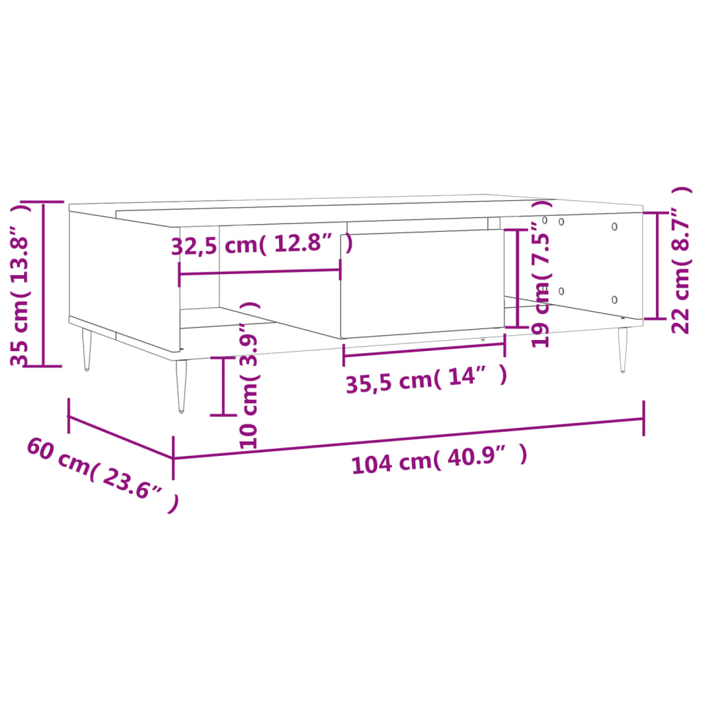 sofabord 104x60x35 cm konstrueret træ hvid