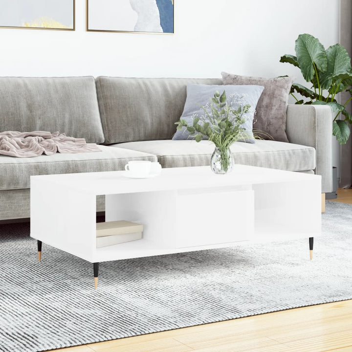 sofabord 104x60x35 cm konstrueret træ hvid højglans