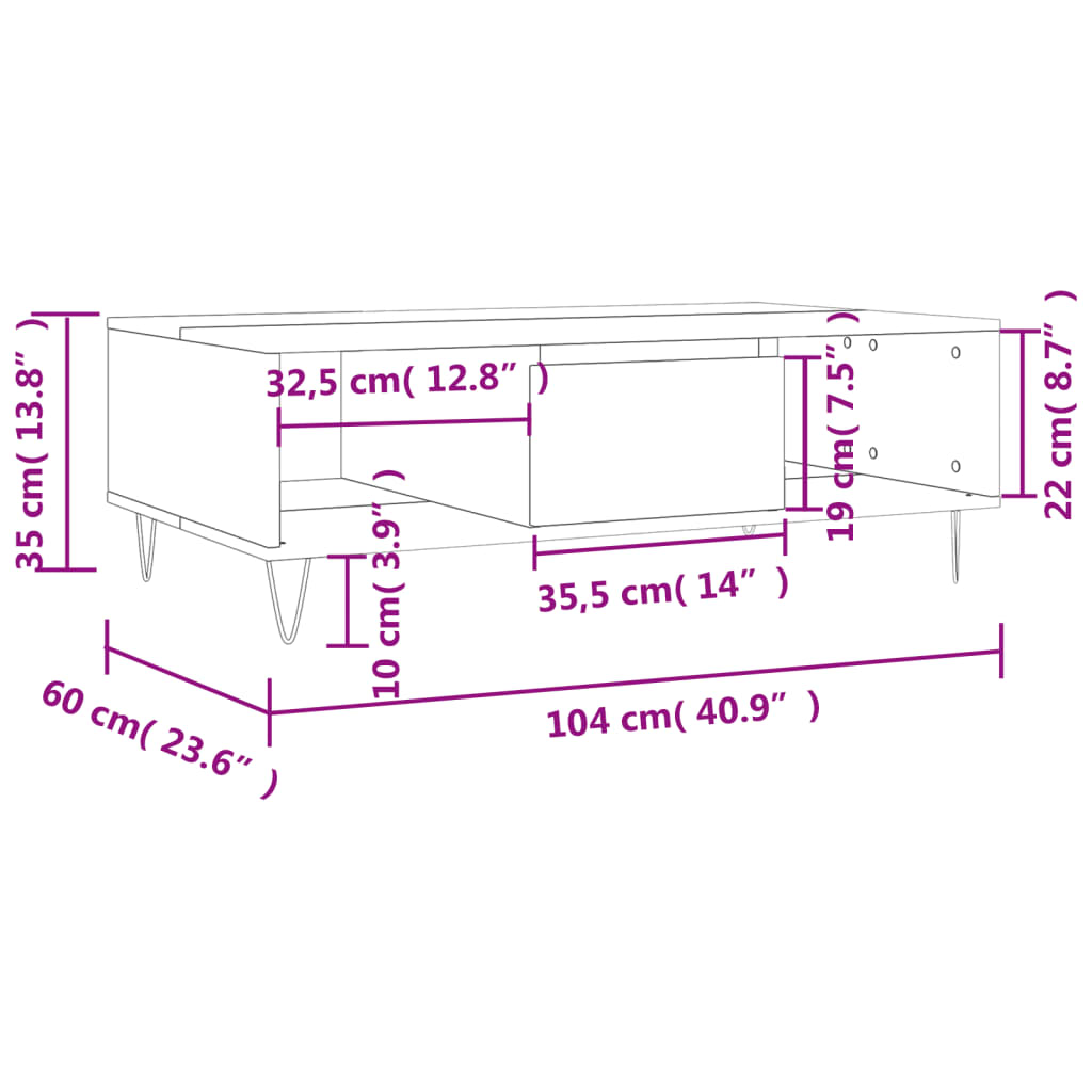 sofabord 104x60x35 cm konstrueret træ røget egetræsfarve