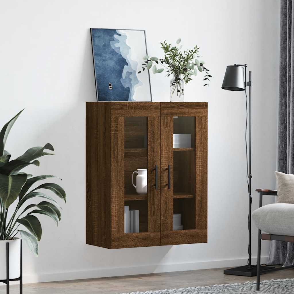 væghængt skab 69,5x34x90 cm konstrueret træ brun egetræsfarve