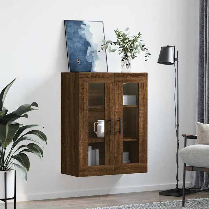 væghængt skab 69,5x34x90 cm konstrueret træ brun egetræsfarve