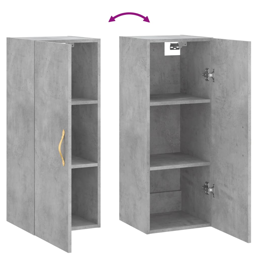 vægskab 34,5x34x90 cm konstrueret træ betongrå