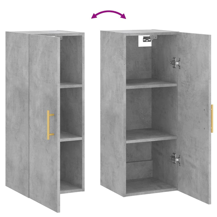 vægskab 34,5x34x90 cm konstrueret træ betongrå