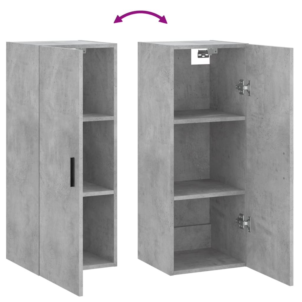 vægskab 34,5x34x90 cm konstrueret træ betongrå