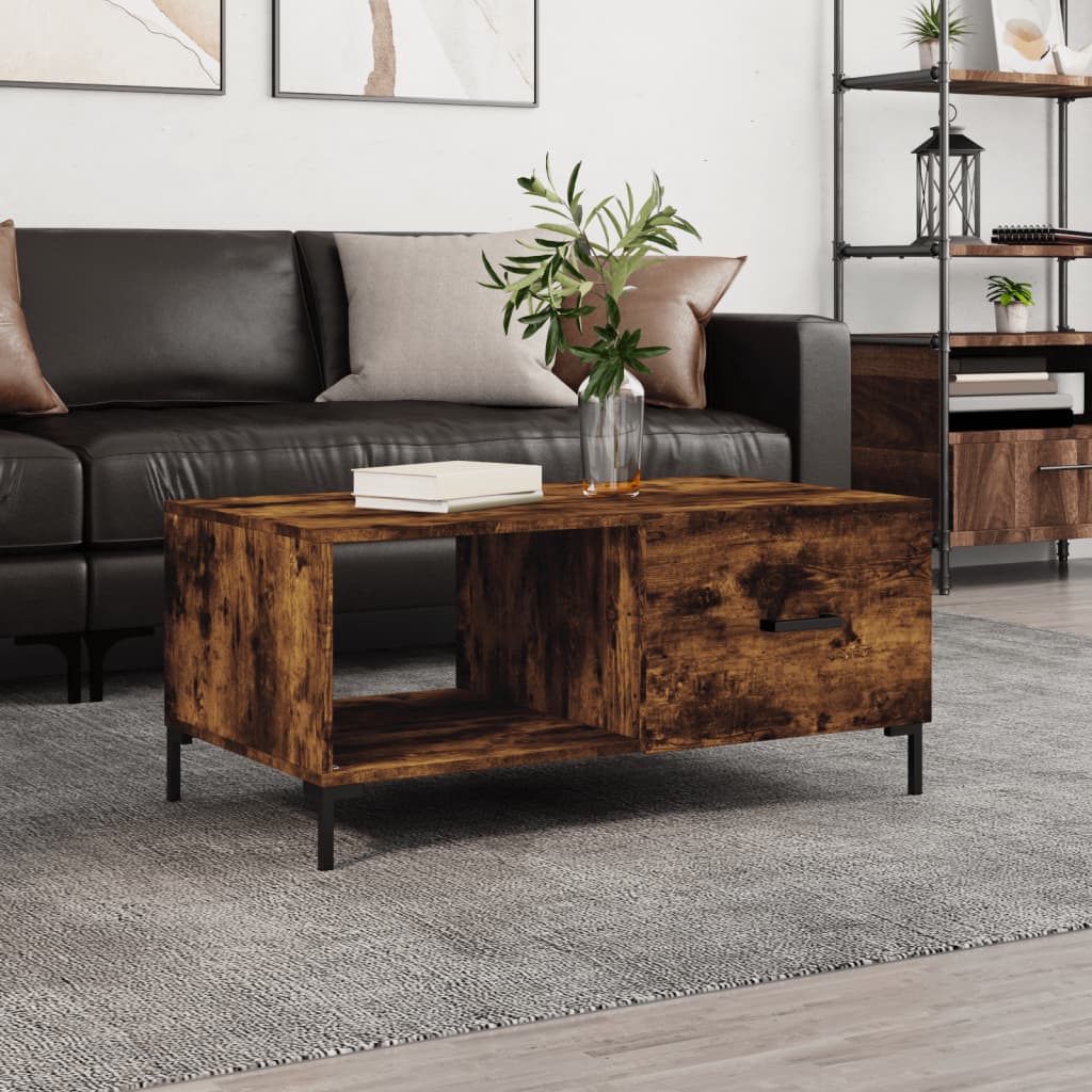 sofabord 90x50x40 cm konstrueret træ røget egetræsfarve