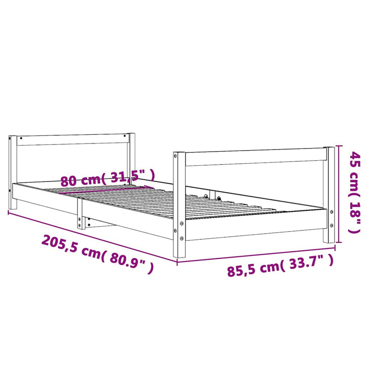 sengeramme til juniorseng 80x200 cm massivt fyrretræ