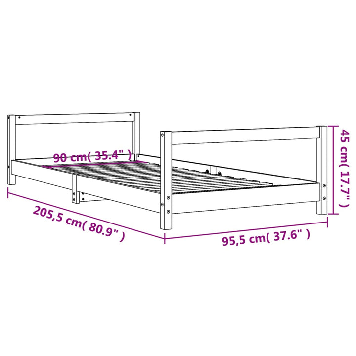 sengeramme til juniorseng 90x200 cm massivt fyrretræ hvid