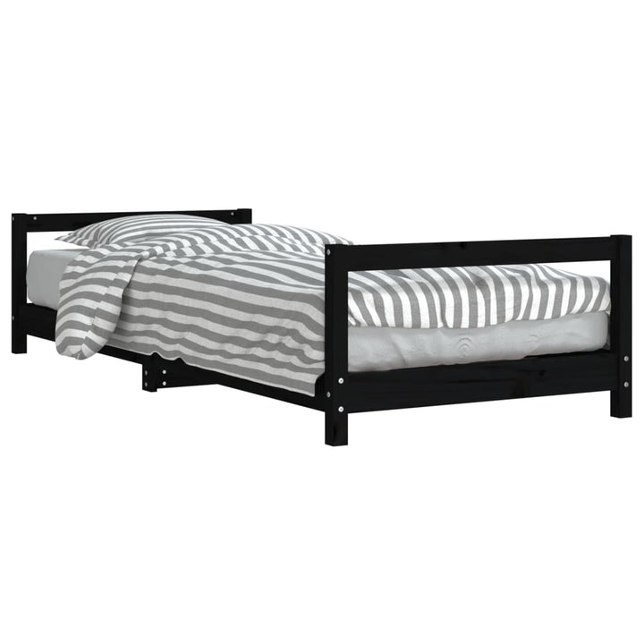 sengeramme til juniorseng 90x200 cm massivt fyrretræ sort