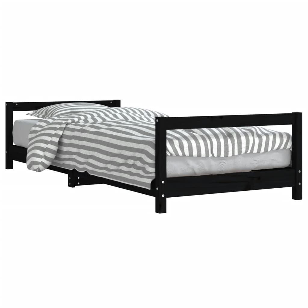 sengeramme til juniorseng 90x190 cm massivt fyrretræ sort