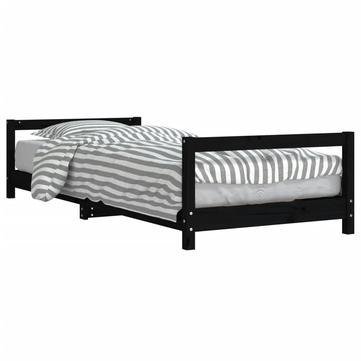 sengeramme til juniorseng 90x190 cm massivt fyrretræ sort