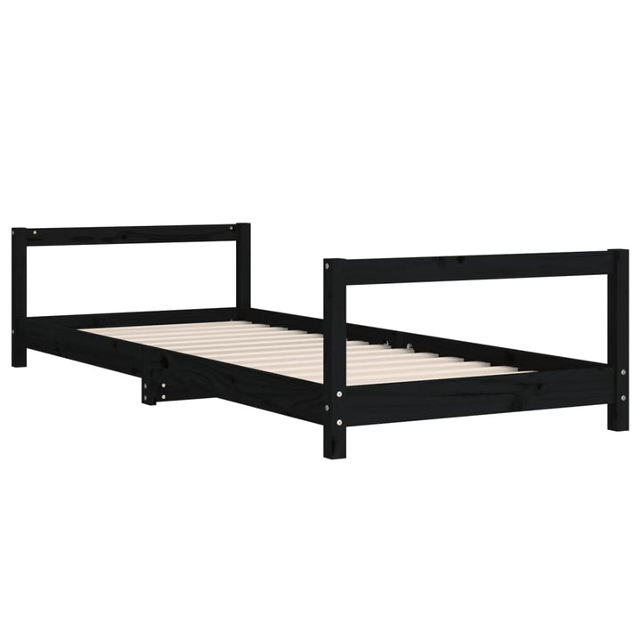 sengeramme til juniorseng 90x190 cm massivt fyrretræ sort