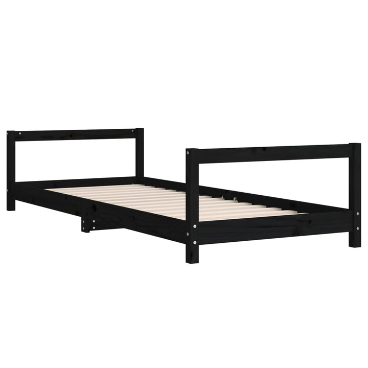 sengeramme til juniorseng 90x190 cm massivt fyrretræ sort