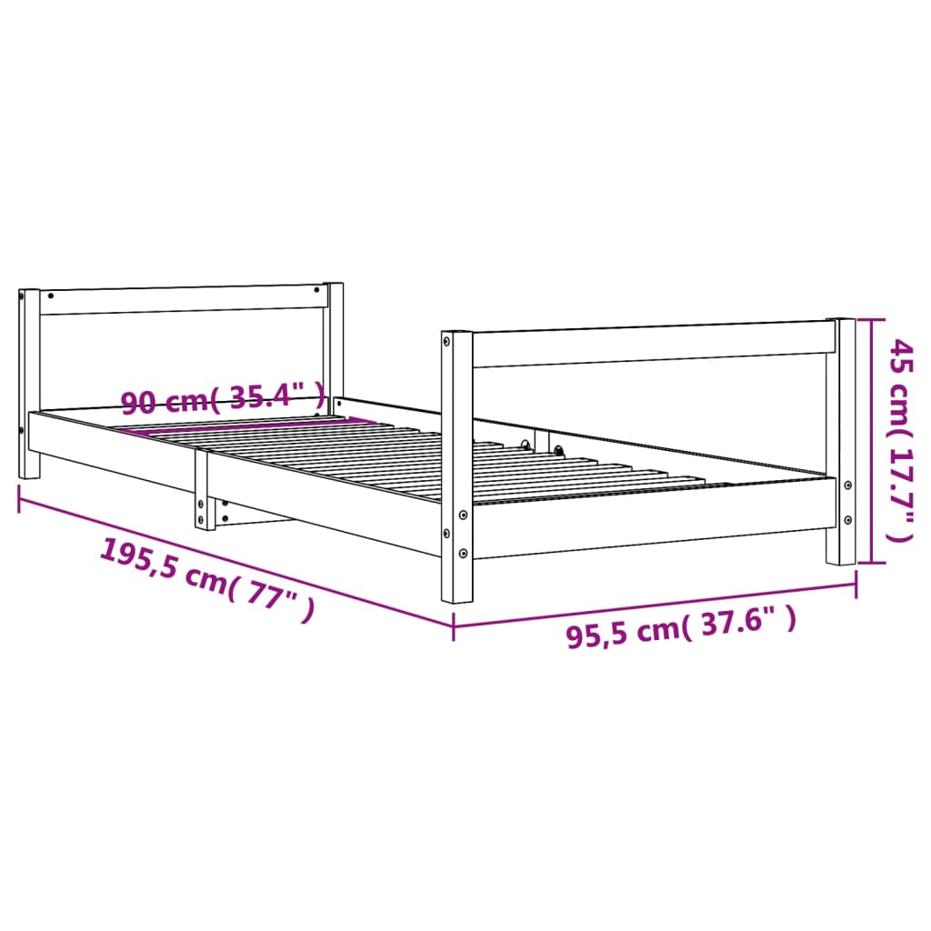 sengeramme til juniorseng 90x190 cm massivt fyrretræ sort