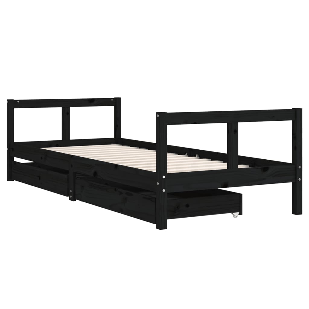 sengeramme til juniorseng m. skuffer 80x200 cm massivt fyr sort