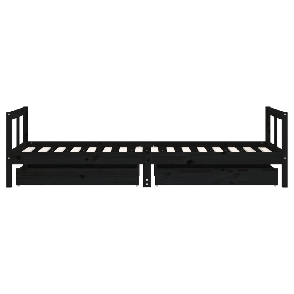 sengeramme til juniorseng m. skuffer 80x200 cm massivt fyr sort