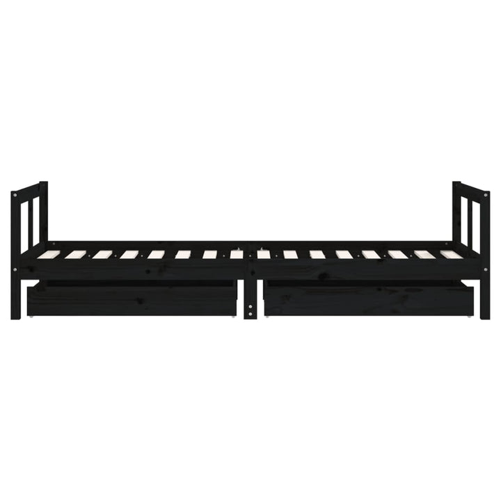 sengeramme til juniorseng m. skuffer 80x200 cm massivt fyr sort