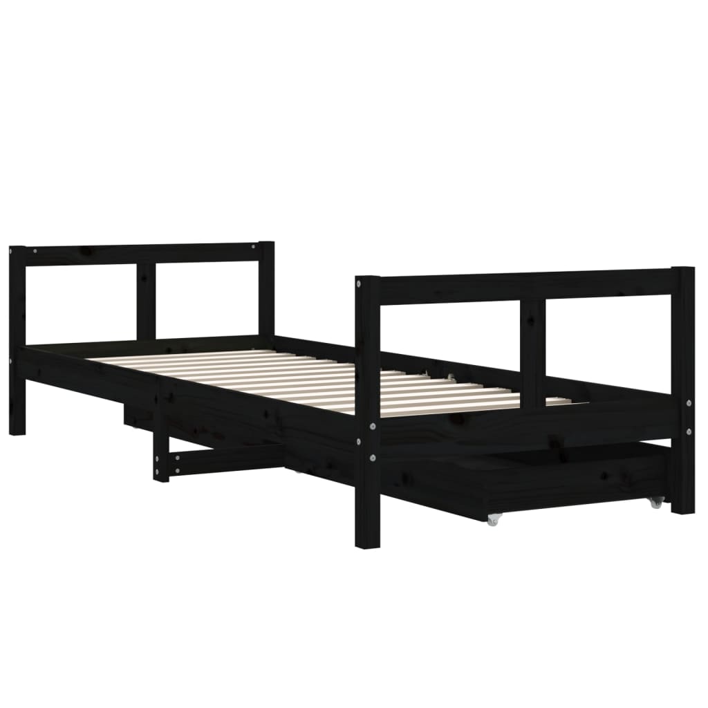 sengeramme til juniorseng m. skuffer 80x200 cm massivt fyr sort