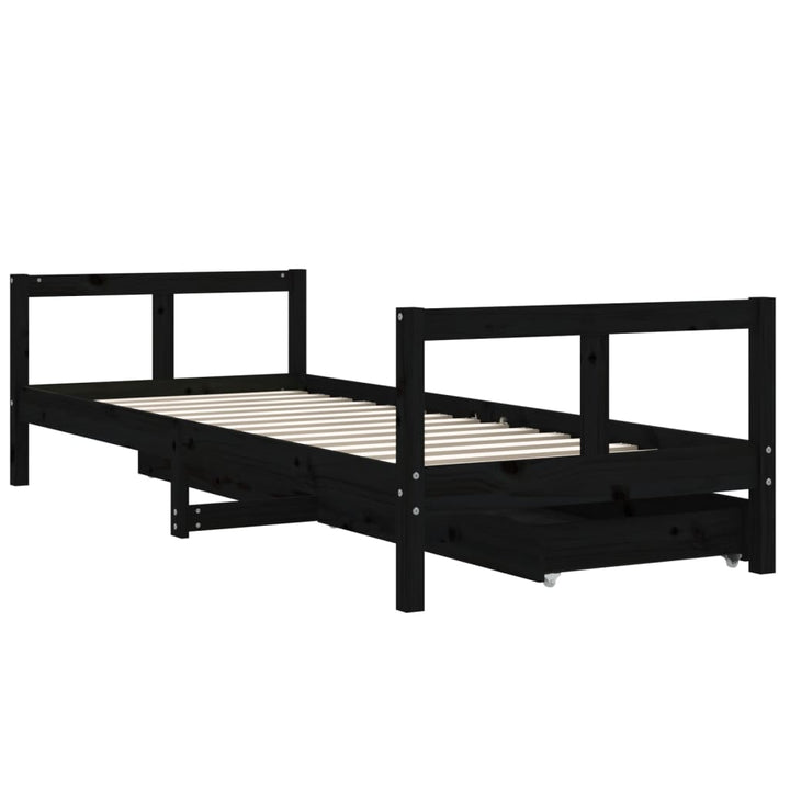 sengeramme til juniorseng m. skuffer 80x200 cm massivt fyr sort