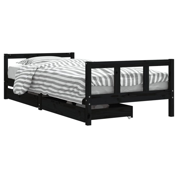 sengeramme til juniorseng m. skuffer 90x200 cm massivt fyr sort