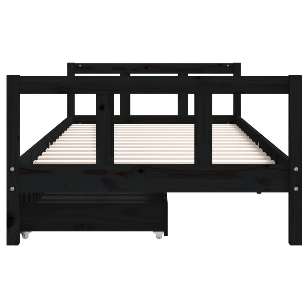 sengeramme til juniorseng m. skuffer 90x200 cm massivt fyr sort