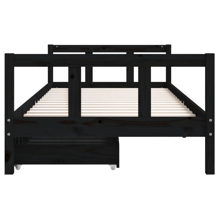 sengeramme til juniorseng m. skuffer 90x200 cm massivt fyr sort
