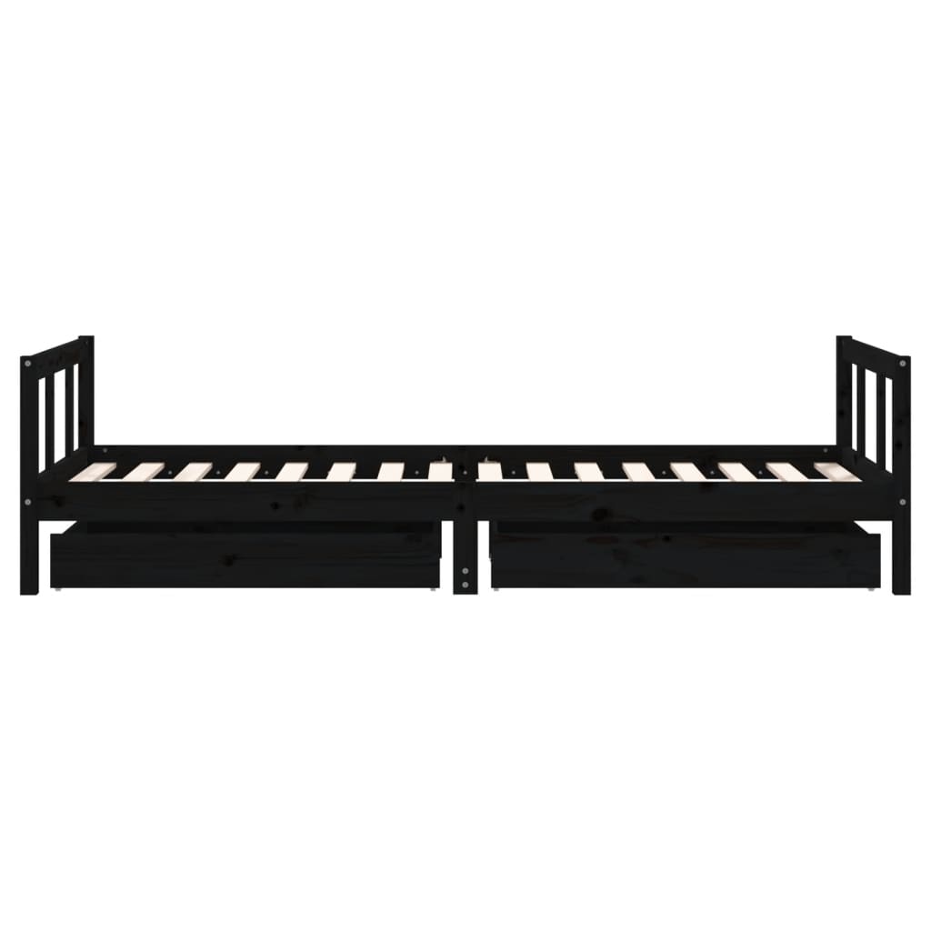 sengeramme til juniorseng m. skuffer 90x200 cm massivt fyr sort