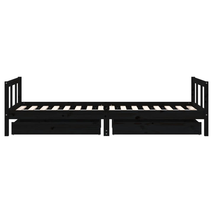 sengeramme til juniorseng m. skuffer 90x200 cm massivt fyr sort