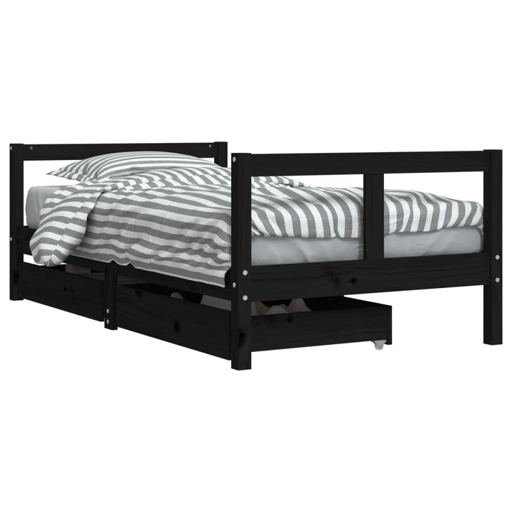 sengeramme til juniorseng m. skuffer 80x160 cm massivt fyr sort