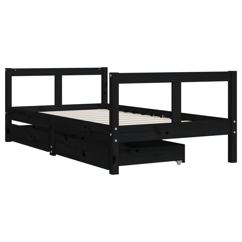 sengeramme til juniorseng m. skuffer 80x160 cm massivt fyr sort