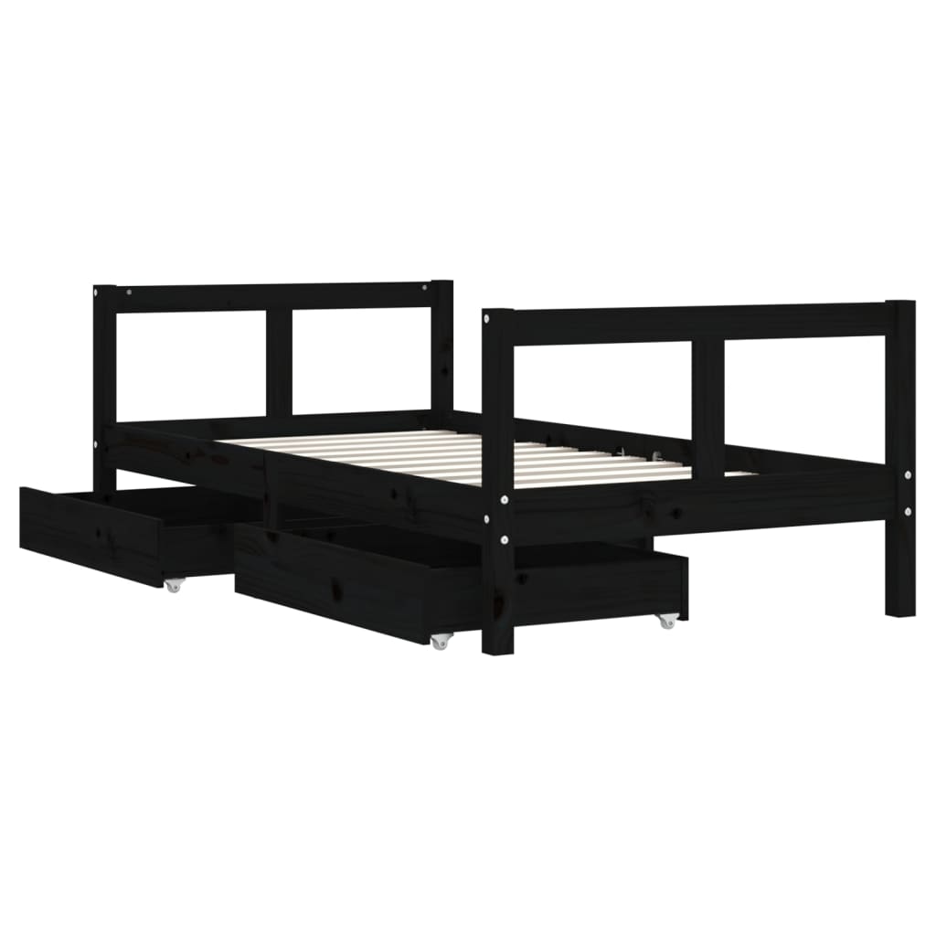 sengeramme til juniorseng m. skuffer 80x160 cm massivt fyr sort