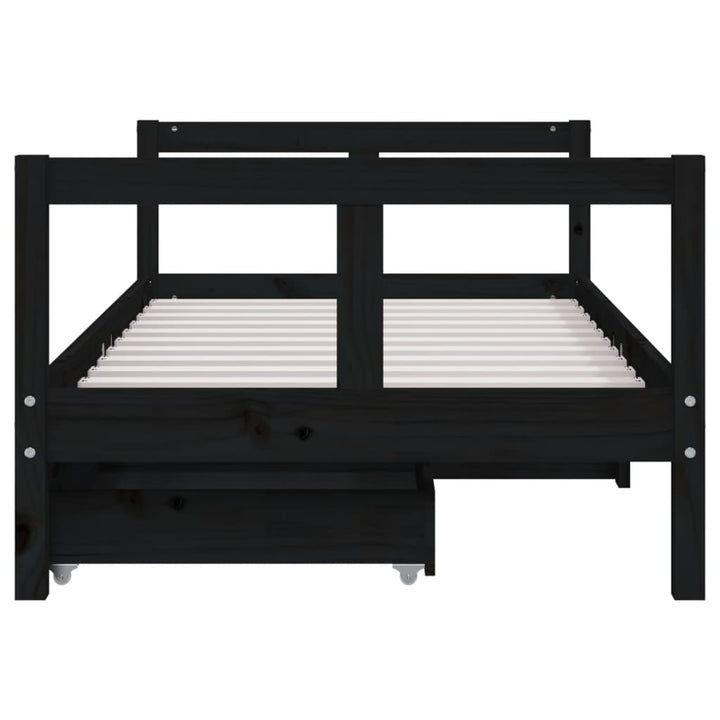 sengeramme til juniorseng m. skuffer 80x160 cm massivt fyr sort
