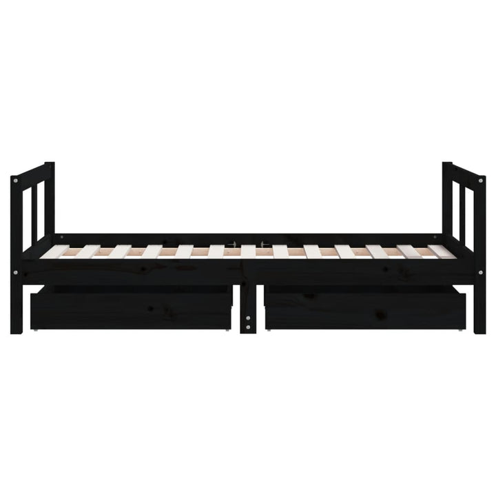 sengeramme til juniorseng m. skuffer 80x160 cm massivt fyr sort