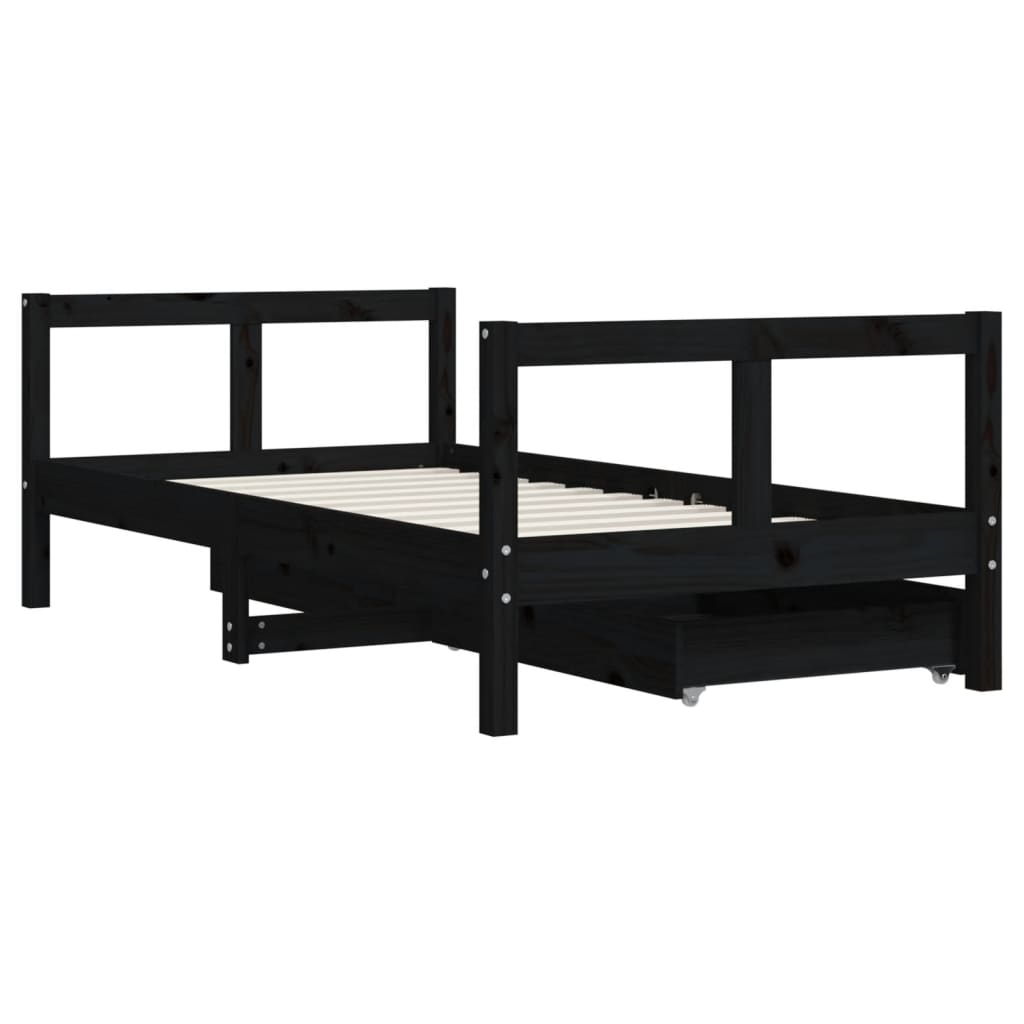 sengeramme til juniorseng m. skuffer 80x160 cm massivt fyr sort