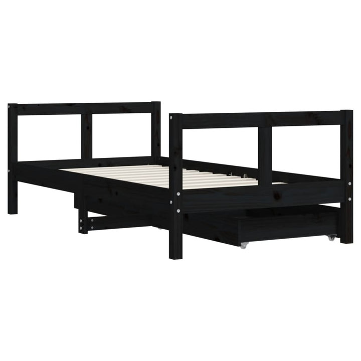 sengeramme til juniorseng m. skuffer 80x160 cm massivt fyr sort