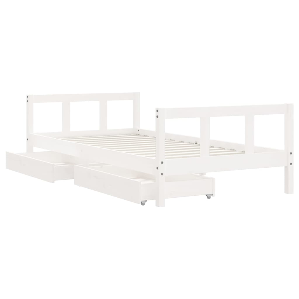 sengeramme til juniorseng m. skuffer 90x190 cm massivt fyr hvid