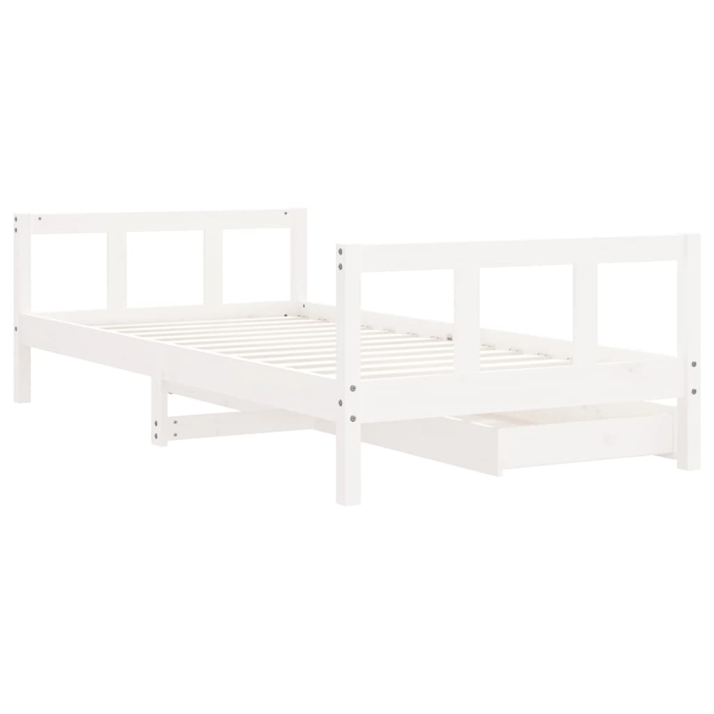 sengeramme til juniorseng m. skuffer 90x190 cm massivt fyr hvid