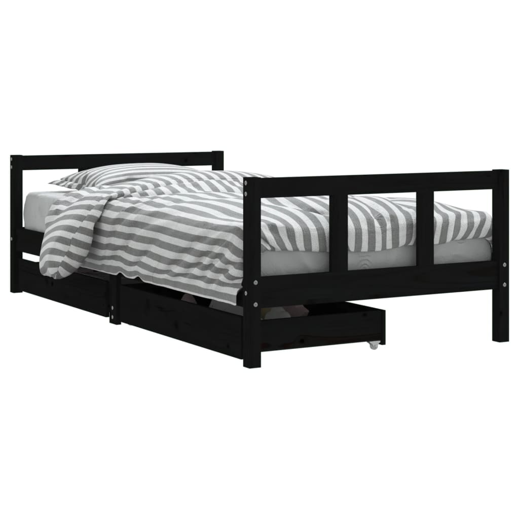 sengeramme til juniorseng m. skuffer 90x190 cm massivt fyr sort