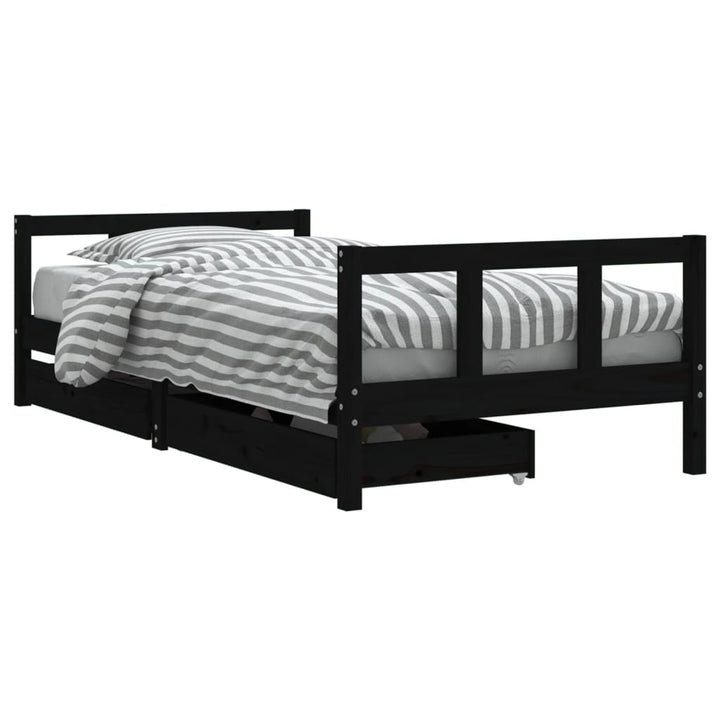 sengeramme til juniorseng m. skuffer 90x190 cm massivt fyr sort