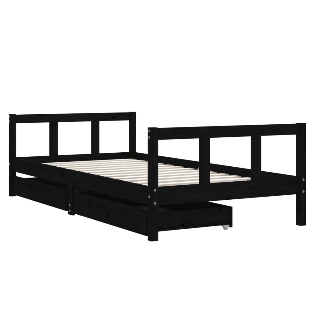 sengeramme til juniorseng m. skuffer 90x190 cm massivt fyr sort