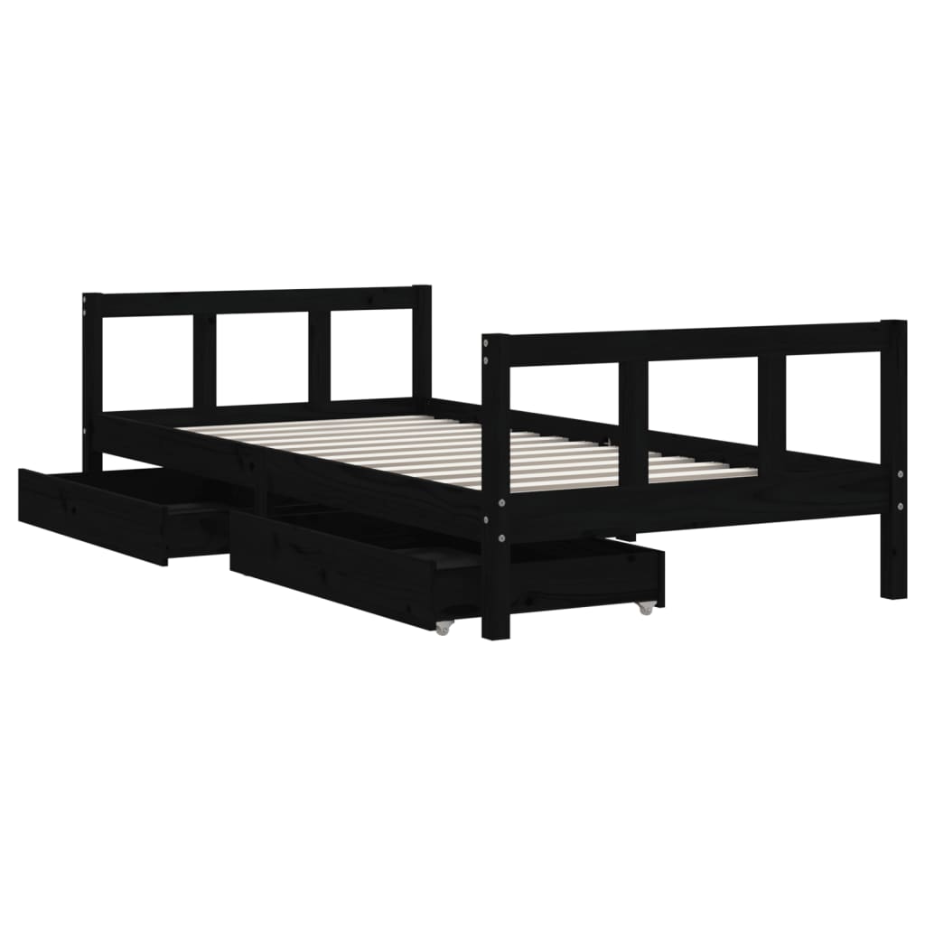 sengeramme til juniorseng m. skuffer 90x190 cm massivt fyr sort