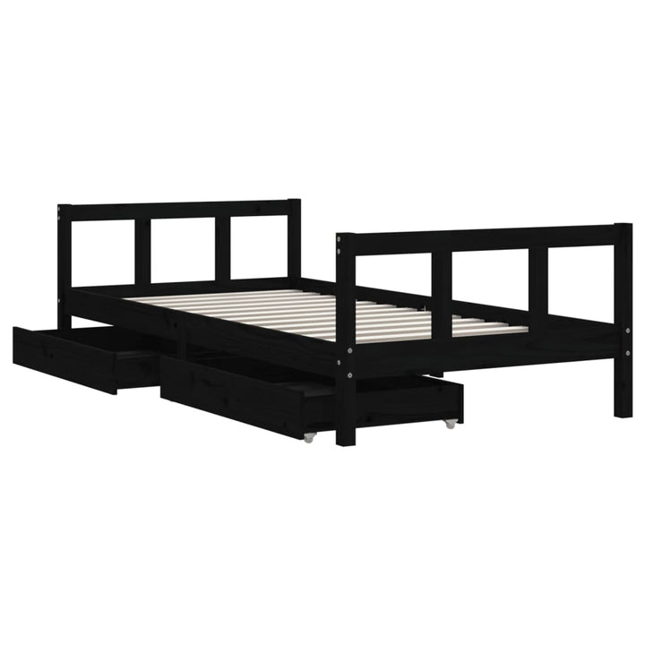 sengeramme til juniorseng m. skuffer 90x190 cm massivt fyr sort