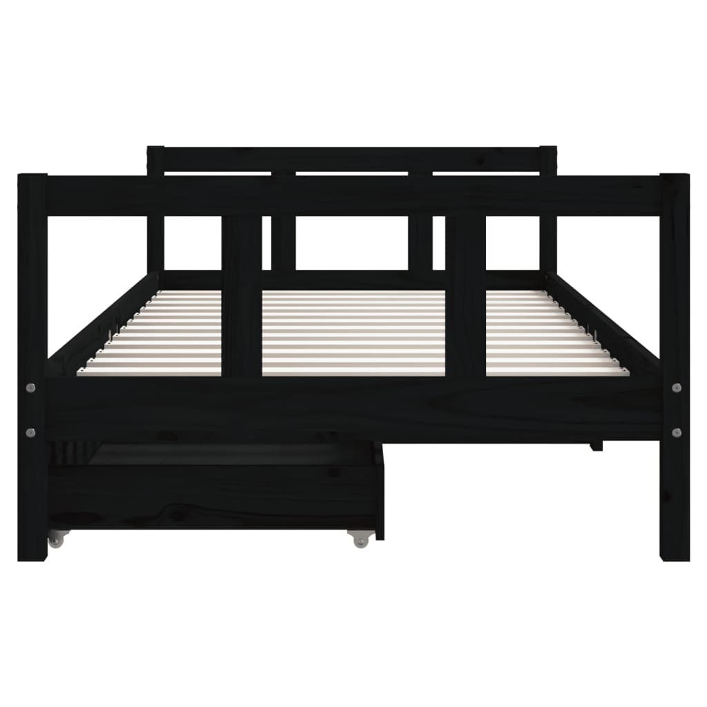 sengeramme til juniorseng m. skuffer 90x190 cm massivt fyr sort