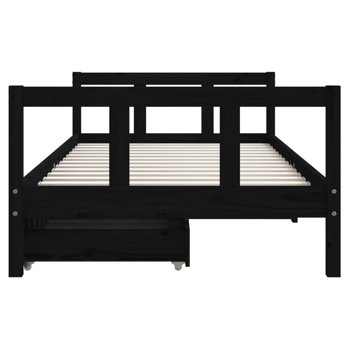 sengeramme til juniorseng m. skuffer 90x190 cm massivt fyr sort