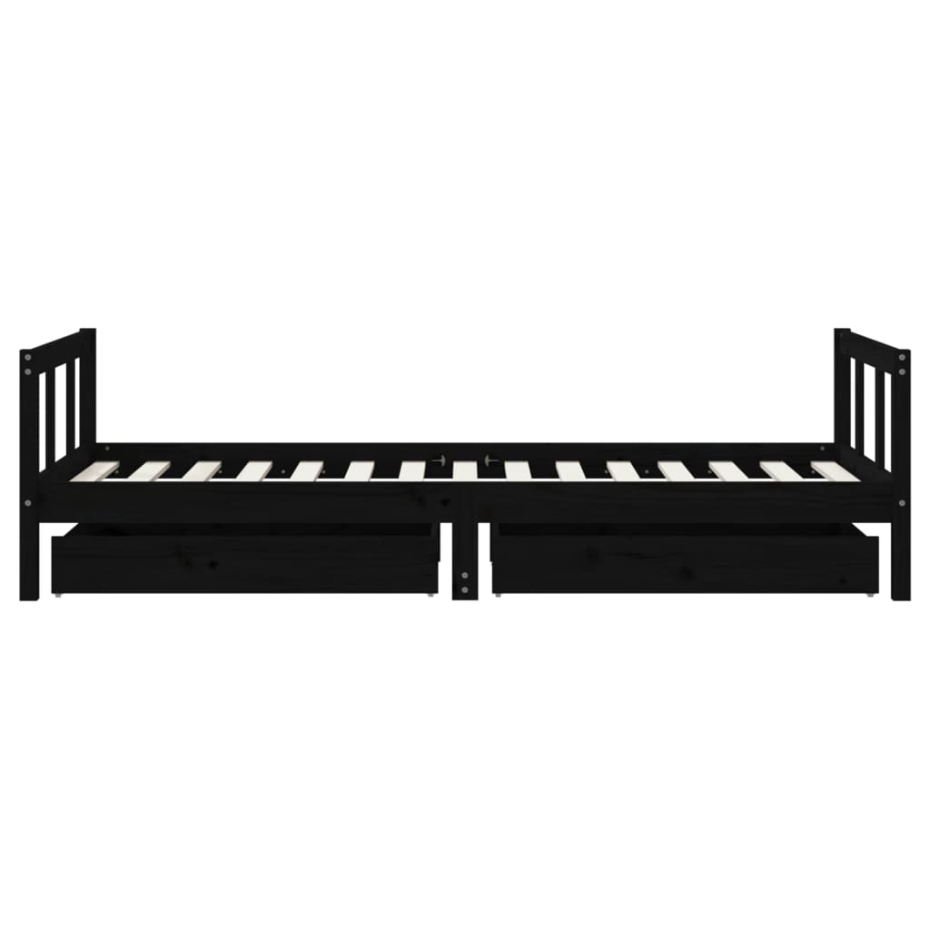 sengeramme til juniorseng m. skuffer 90x190 cm massivt fyr sort