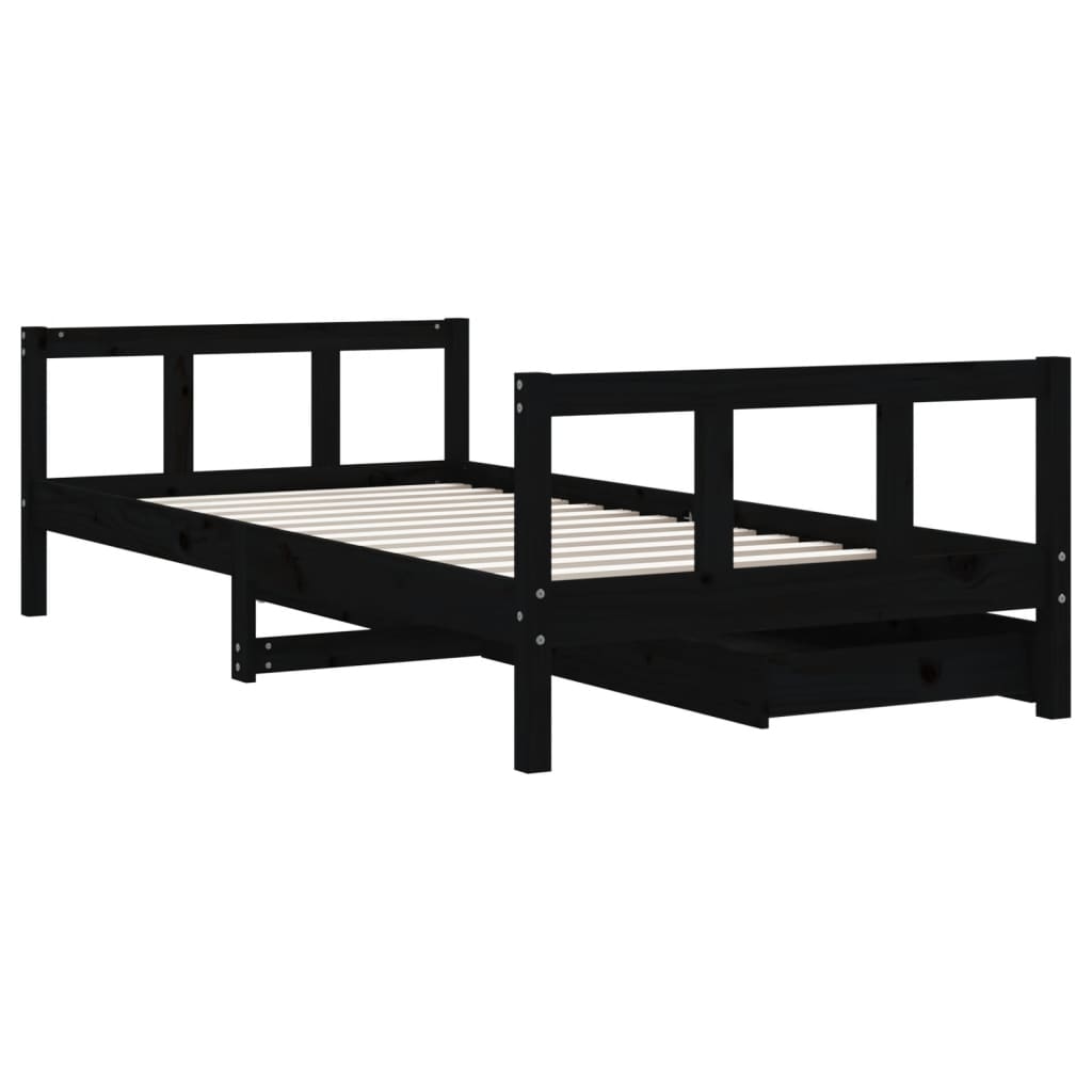sengeramme til juniorseng m. skuffer 90x190 cm massivt fyr sort